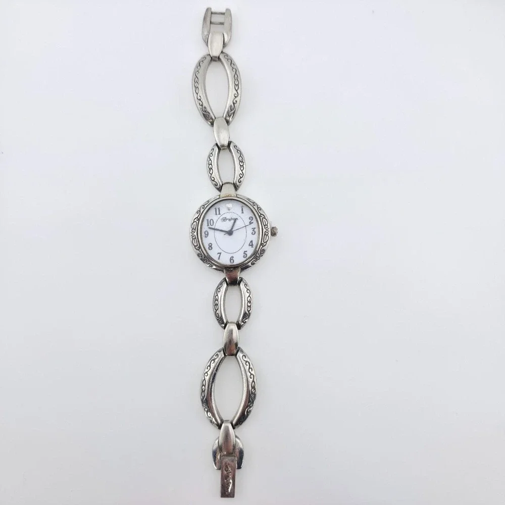 BRIGHTON 'Alta' Watch Petite Link Bracelet Etched Scrollwork Silver Plate 6.5